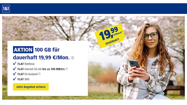 1&1 Frühlings-Special mit 100 GB für 19,99 Euro