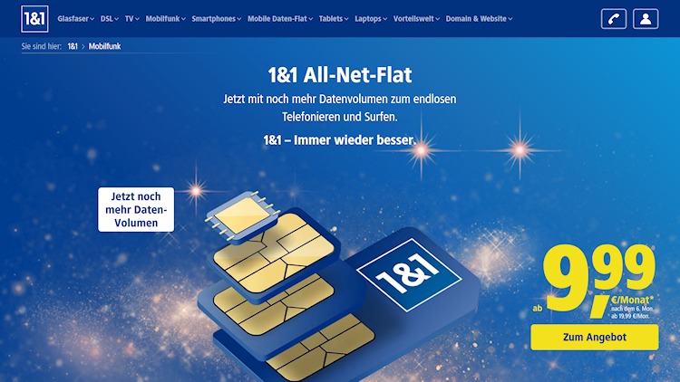 Mehr Datenvolumen für die 1&1 All-Net-Flats S bis L
