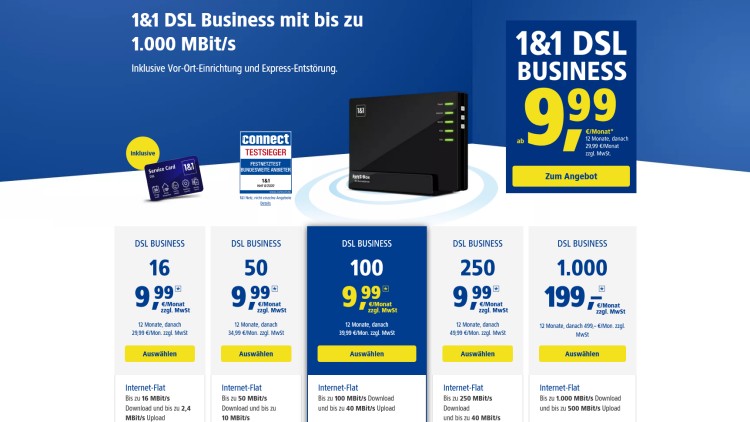 1und1 DSL Business Tarife (Mai 2021)