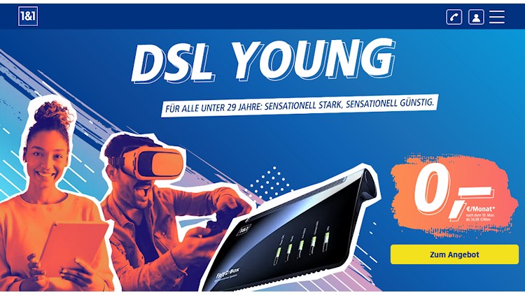 1&1 DSL Young mit zehn Freimonaten für alle unter 29 Jahre