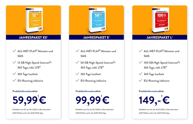 Aldi Talk Jahrespakete ab 9. Juni 2022 - Details