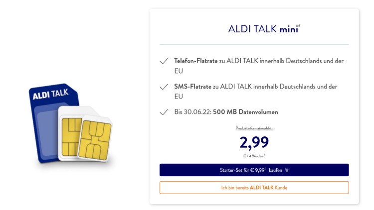 Aldi Talk mini Prepaid-Tarif