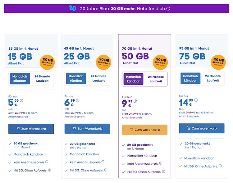Blau Postpaid-Tarife (September 2025)