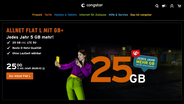 congstar Allnet Flat L mit 25 GB und GB+