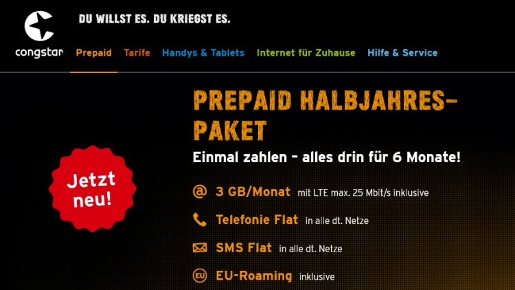 congstar Prepaid-Halbjahres-Paket