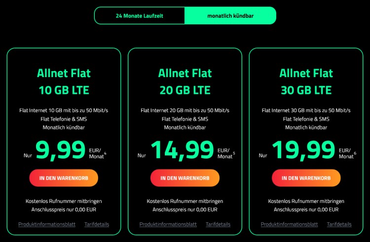 DR.SIM Tarife mit 1 Monat Laufzeit