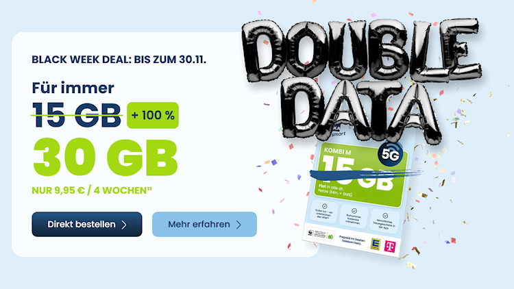EDEKA smart: Dauerhaft doppeltes Datenvolumen im Kombi M Tarif (Bild: EDEKA smart) EDEKA smart: Dauerhaft doppeltes Datenvolumen im Kombi M Tarif
