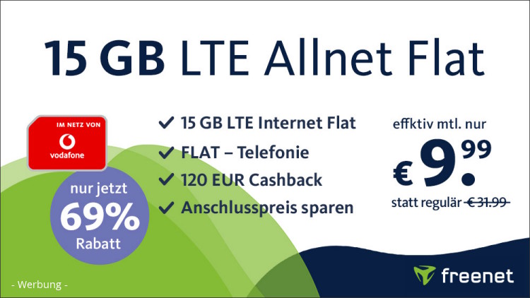 freenet: 15 GB Vodafone Deal für effektiv 9,99 Euro