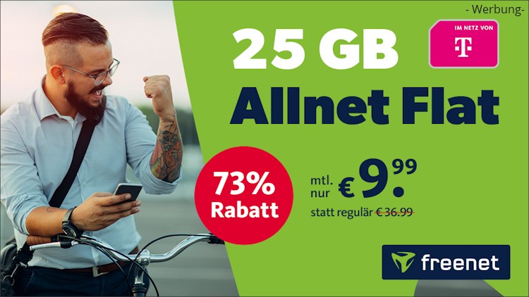 freenet: Allnet-Flat mit 25 GB LTE im Telekom-Netz für 9,99 Euro
