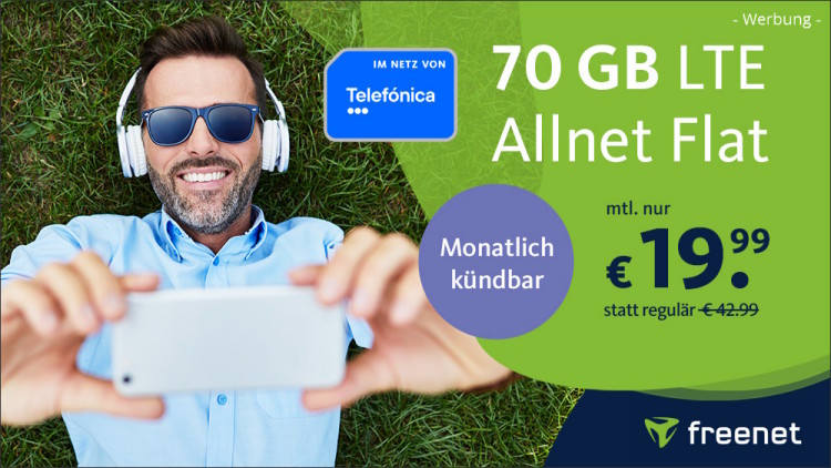 freenet: Allnet-Flat mit 70 GB LTE im O2-Netz für 19,99 Euro