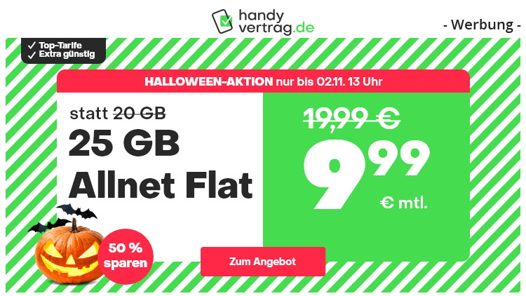 handyvertrag.de Allnet-Flat-Tarif mit 25 GB für 9,99 Euro monatlich