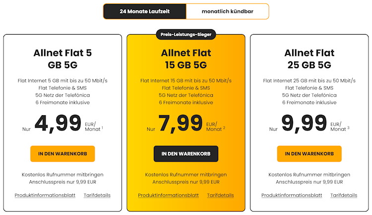 Happy SIM Tarife (24 Monate Laufzeit)