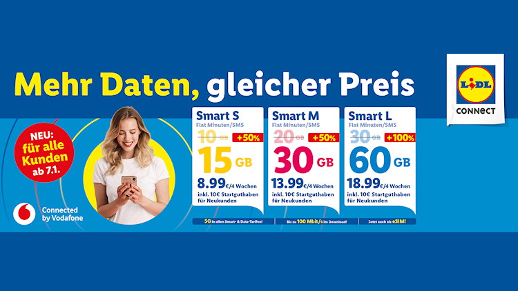 Lidl Connect: Bis zu 100 Prozent mehr Datenvolumen in allen Smart-Tarifen (Foto: Lidl)