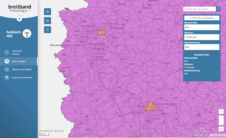Aktualisierte Funklochkarte (Ausschnitt) mit Daten bis Dezember 2024 (Karte: Bundesnetzagentur; Screenshot: tarif4you.de) Aktualisierte Funklochkarte mit Daten bis Dezember 2024