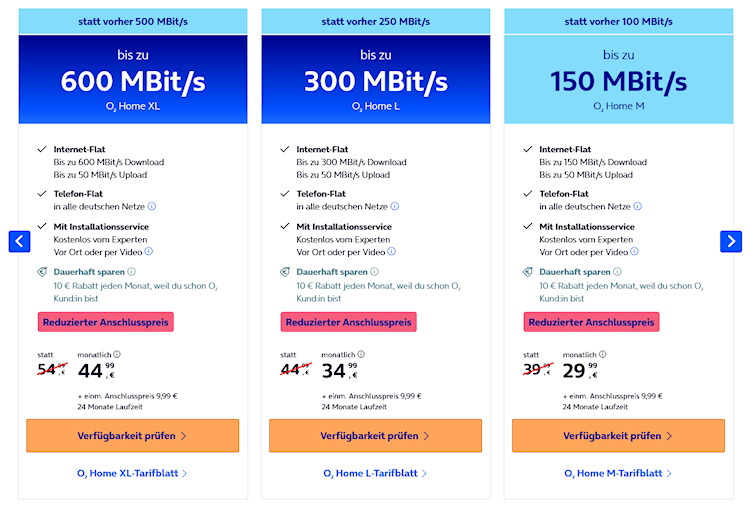 o2 Home Tarife für den Kabel-Internet-Zugang