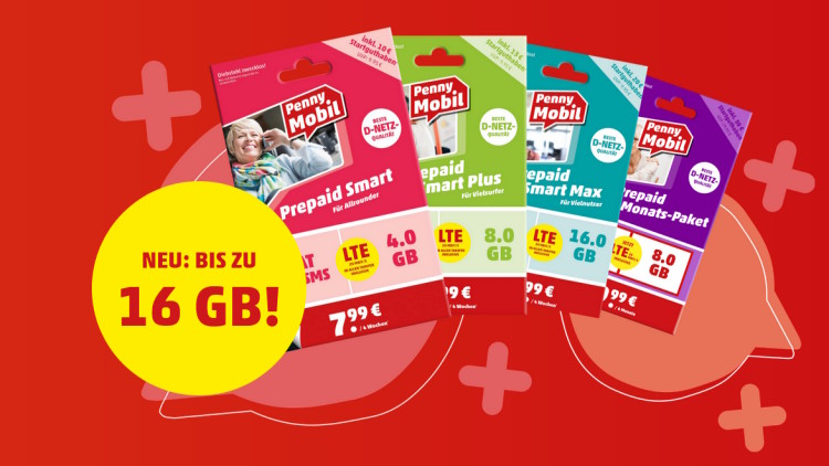 Prepaid-Tarife von Penny Mobil mit bis zu 16 GB Datenvolumen