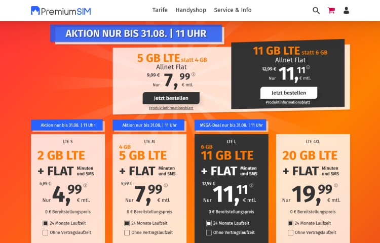 PremiumSIM Allnet Flat mit 11 GB für 11,11 Euro