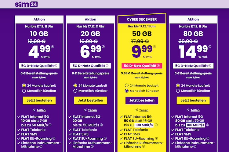 sim24 Aktionstarife bis 17.12.2024 11 Uhr