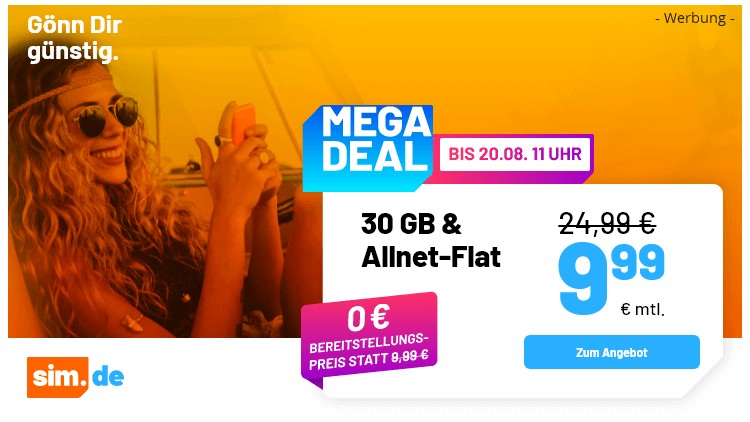 sim.de Allnet Flat 30 GB für 9,99 Euro