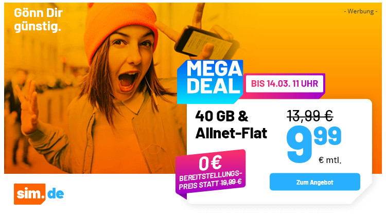 sim.de Allnet Flat 40 GB für 9,99 Euro