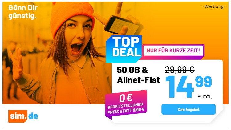 sim.de Allnet Flat 50 GB für 14,99 Euro