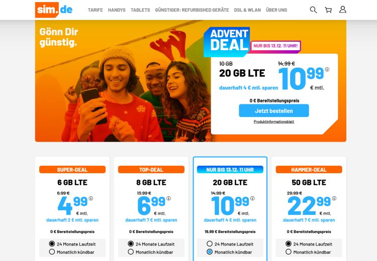 sim.de LTE All Tarif mit 20 GB mit für 10,99 Euro
