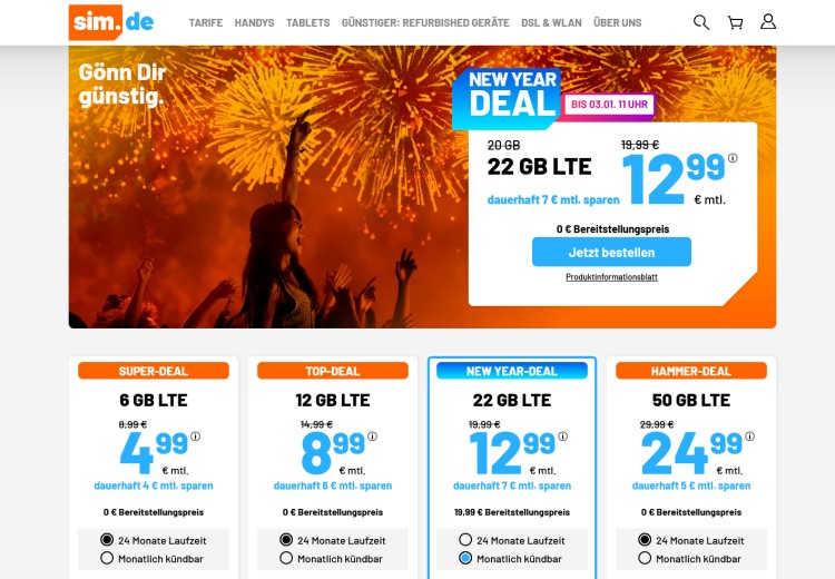 sim.de LTE All Tarif mit 22 GB mit für 12,99 Euro