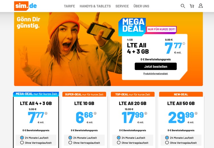 sim.de: 7 GB für 7,77 Euro sim.de: 7 GB für 7,77 Euro