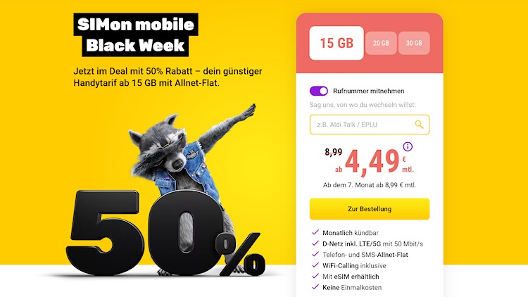 Black Week-Deal: SIMon mobile halbiert die Preise
