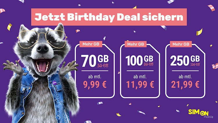 5 Jahre SIMon mobile: Zum Geburtstag gibt es mehr Gigabyte in drei Tarifen