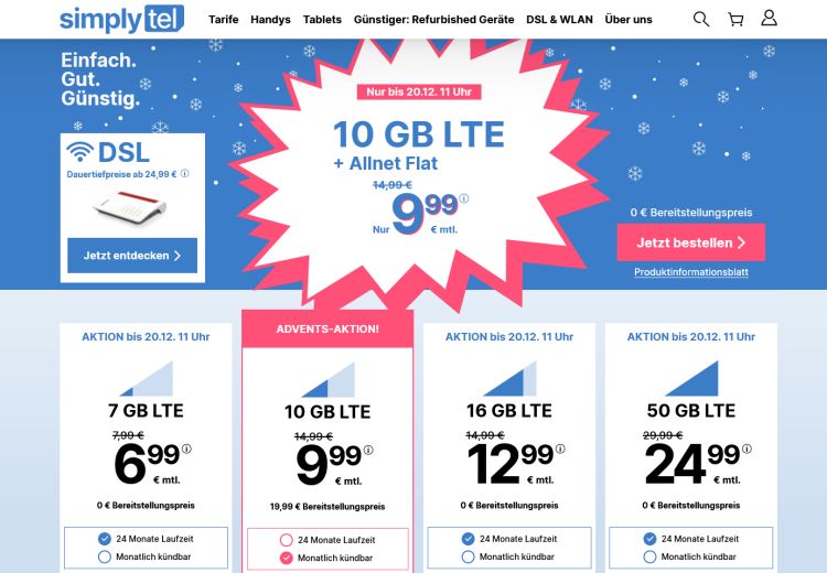 simplytel LTE Tarif mit 10 GB für 9,99 Euro