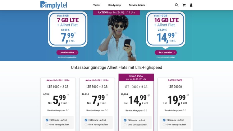 simplytel: LTE 16 GB Tarif für 14,99 Euro