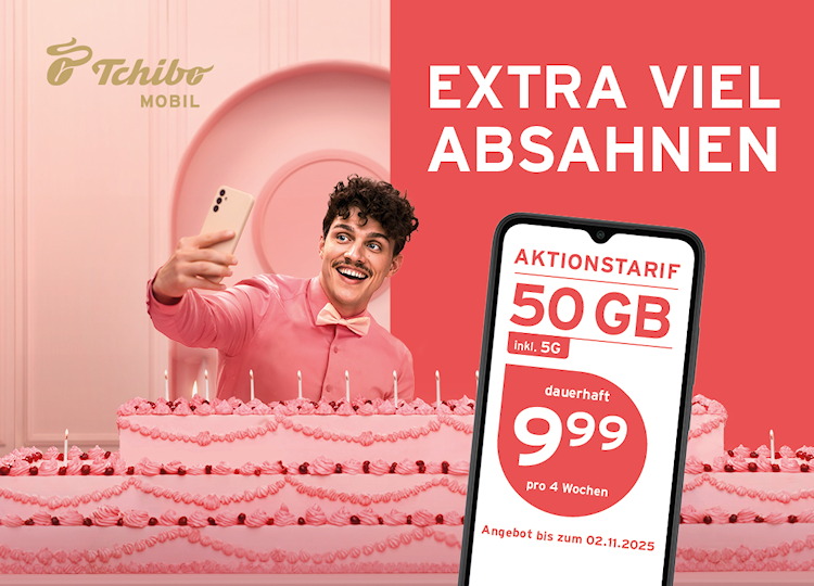 Tchibo mobil: Aktionstarif mit 50 GB Datenvolumen für 9,99 Euro