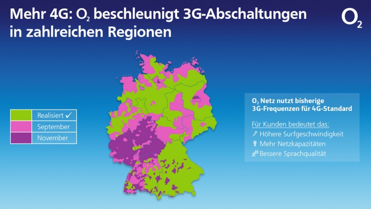 Aktueller Stand der 3G-Abschaltung in Deutschland (Bild: Telefónica Deutschland) O2: Aktueller Stand der 3G-Abschaltung in Deutschland