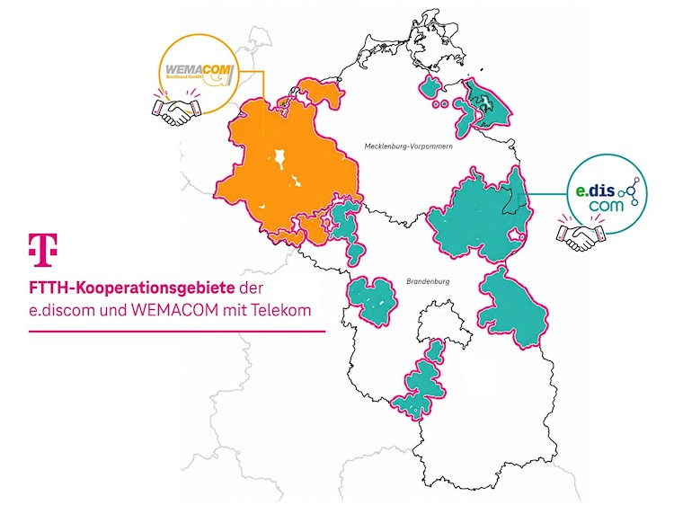 FTTH-Kooperationsgebiete der e.discom und WEMACOM mit Telekom