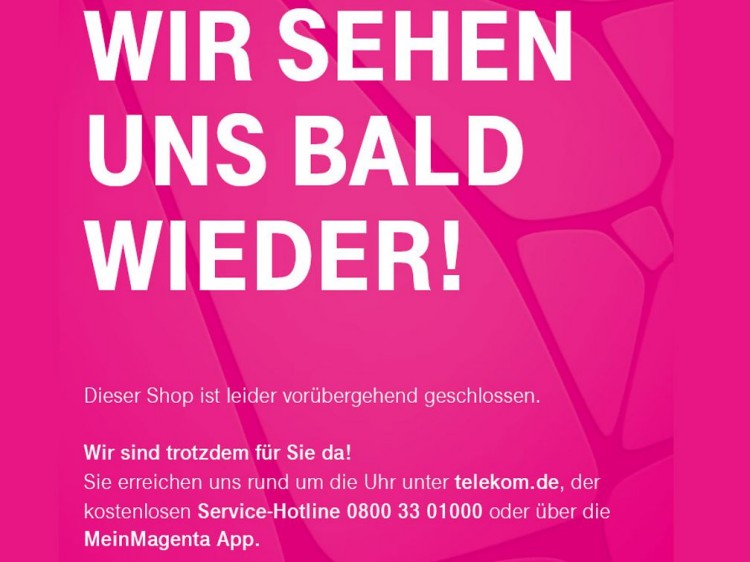 Hinweisschild für Kunden an den Telekom Shops (Bild: Deutsche Telekom) Hinweisschild für Kunden an den Telekom Shops