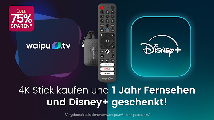 waipu.tv 4K Stick mit Perfect Plus und Disney+ Standard mit Werbung Jahrespaket