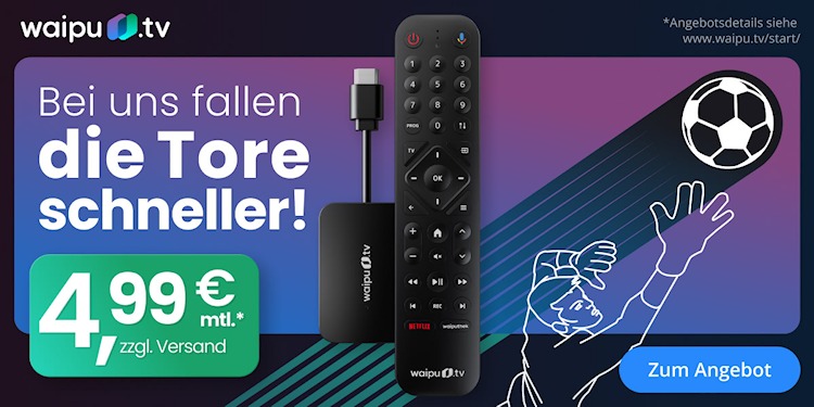 waipu.tv Start-Jahrespaket inklusive Stick für 4,99 Euro monatlich