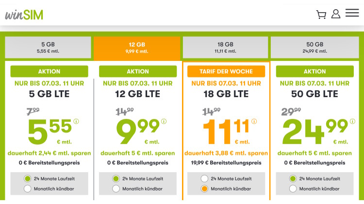 winSIM: LTE All Tarif mit 18 GB für 11,11 Euro