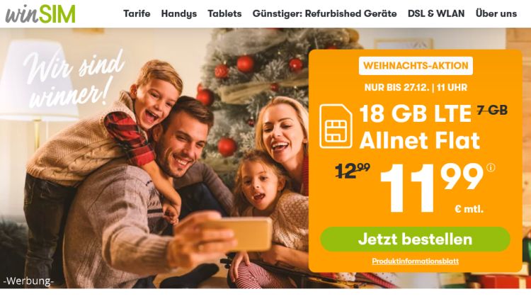 winSIM: LTE All Tarif mit 12 GB für 9,99 Euro