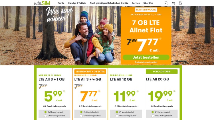winSIM: 7 GB Datenvolumen für 7,77 Euro