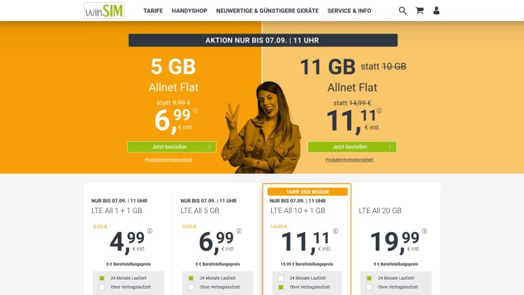 winSIM: 11 GB Datenvolumen für 11,11 Euro