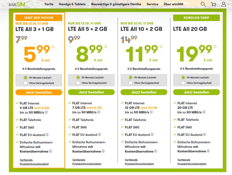 winSIM: 4 GB Datenvolumen für 5,99 Euro